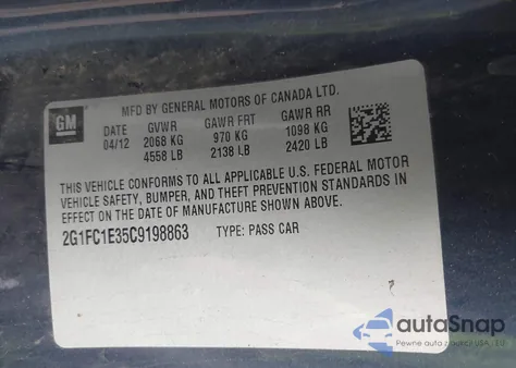 2012 Chevrolet Camaro 2Lt z USA, uszkodzony, nr VIN 2G1FC1E35C9198863